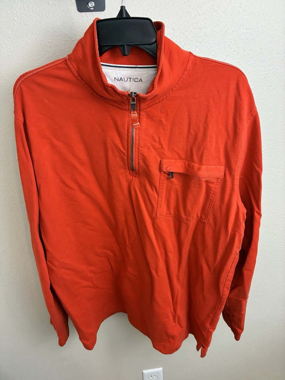 Nautica Sweatshirt 1/4 Zip Pullover Size L Long Sleeve Pocket Logo RN# 67835